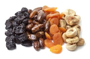 Variety of dried fruits on white background
